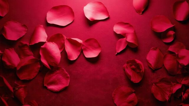 Pulling camera moving inward, revealing rose petal cluster with red lighting to highlight texture