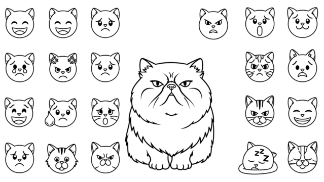 Cat with multiple facial expressions.