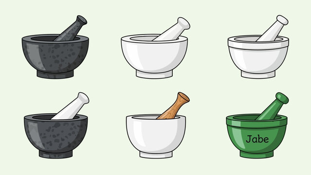 Mortar and pestle kitchen tools.