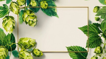 Green hops botanical illustration with artistic texture