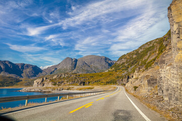 The road along the fjord. The road to the North Cape, Norway