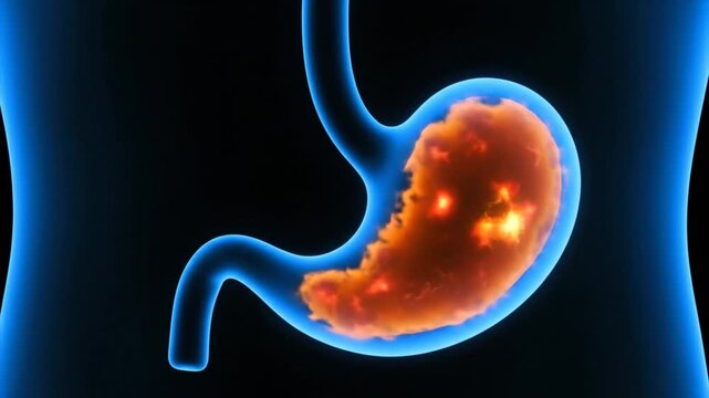 Human stomach anatomy medical illustration.
