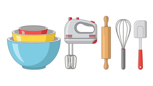 Kitchen baking tools and mixer.