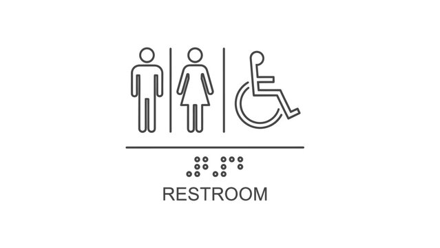 Restroom sign with braille text.