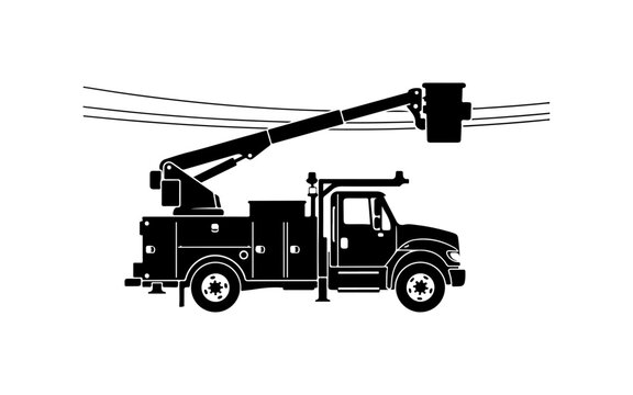 Silhouette of a Utility Truck with Crane