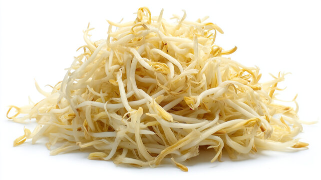 A pile of bean sprouts on a white background