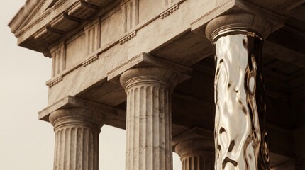 Naklejka premium A majestic display of ancient architecture, its fluted columns rise gracefully, their classical details reflecting the grandeur of a bygone era.