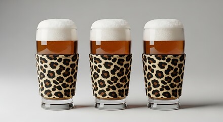 Three glasses of beer with leopard print sleeves