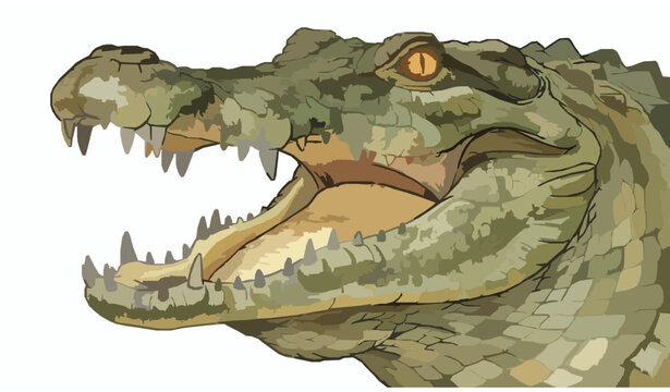 Watercolor crocodile head portrait realistic wildlife vector illustration isolated on white