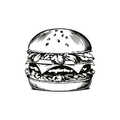 line art burger vector drawing