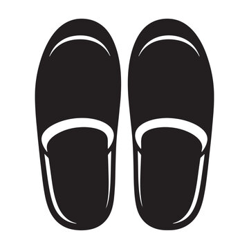 A pair of black sandals in silhouette against a clean white background vector shilhoutte icon use as a symbol, web graphic design, and infographic icon