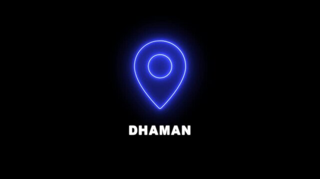 Interactive Dhaman City or Country Map Navigation. Locating Points of Interest with Digital Technology. Name of the place with the location has been displayed. 4K video