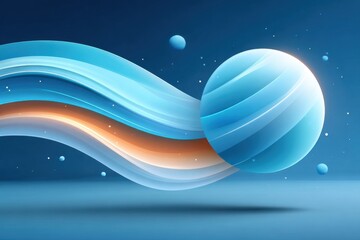 Fototapeta premium Abstract blue sphere with flowing ribbons in a gradient space background