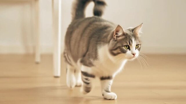 cat attempting to jump onto a table, missing slightly, then walking away pretending nothing happened. video