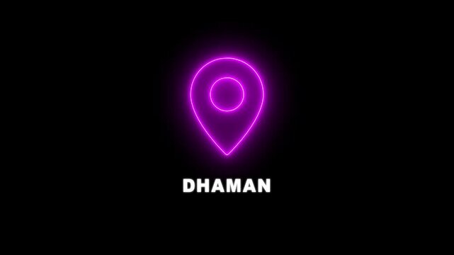 Interactive Dhaman City or Country Map Navigation. Locating Points of Interest with Digital Technology. Name of the place with the location has been displayed. 4K video