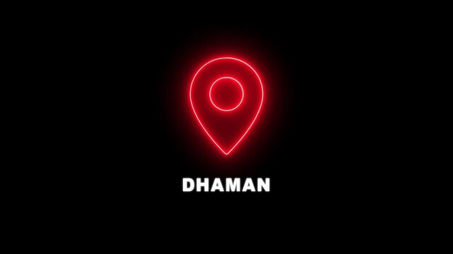 Interactive Dhaman City or Country Map Navigation. Locating Points of Interest with Digital Technology. Name of the place with the location has been displayed. 4K video
