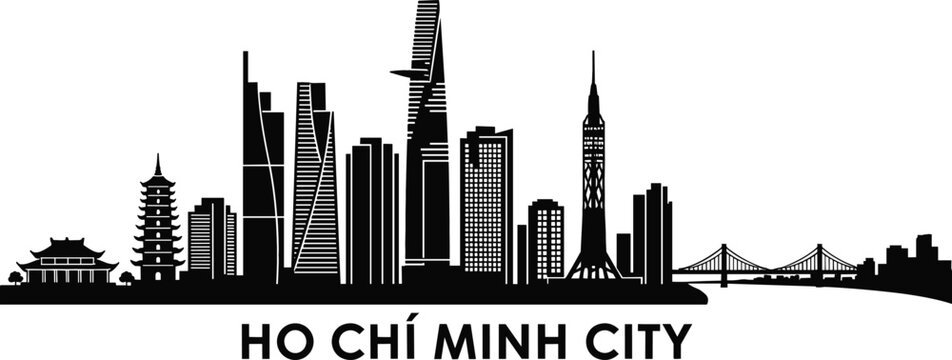 Detailed Ho Chi Minh City skyline silhouette with Bitexco Financial Tower and Landmark 81 for Vietnam travel and urban branding vector