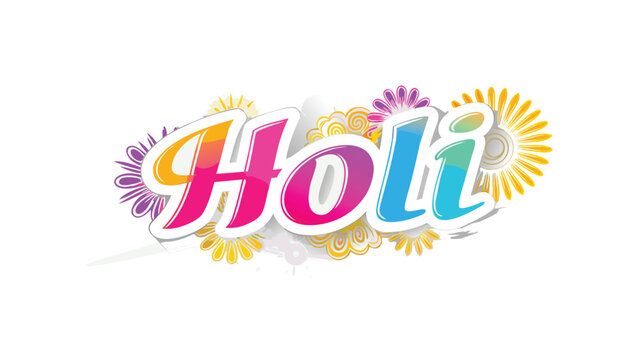 Vibrant multicolored holi text design with handcrafted elements and colorful patterns