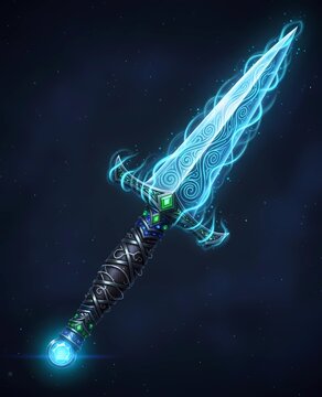 Magical Fantasy Dagger with Glowing Blue Energy and Ornate Hilt
