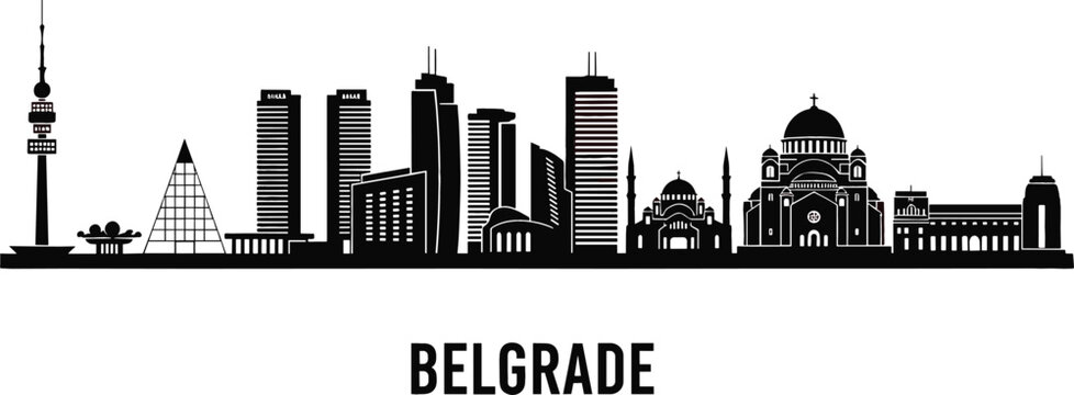 Detailed Belgrade city skyline silhouette with Temple of Saint Sava and Genex Tower for Serbia travel and urban branding vector