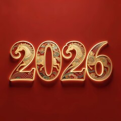 Creative 2026 Number with White Horse Figure Decorated in Traditional Floral Patterns for Lunar New Year