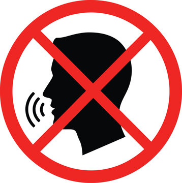 No talking sign with a silhouette of a speaking head in a red prohibition symbol