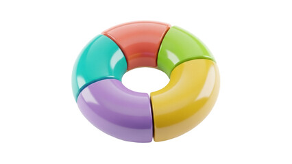 Isolated donut chart with color coded segments, representation of data visualization
