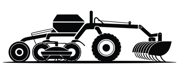 Agricultural Disc Harrow and Heavy Duty Soil Cultivator - Modern Farm Machinery Vector Silhouette Icon for Field Preparation and Tillage © Parvez