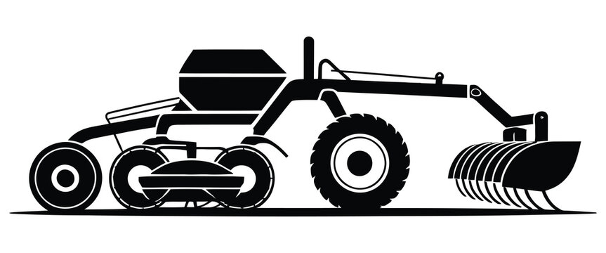 Agricultural Disc Harrow and Heavy Duty Soil Cultivator - Modern Farm Machinery Vector Silhouette Icon for Field Preparation and Tillage