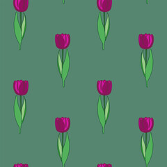 Vector seamless pattern with tulip flowers. Spring floral background. Основные RGB