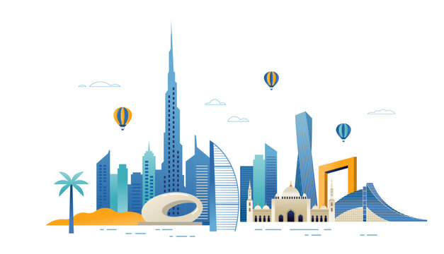 Dubai skyline illustration. United Arab Emirates cityscape design