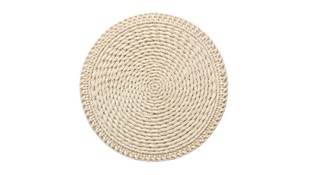 Isolated handwoven round straw table mat for kitchen or dining room, simple design