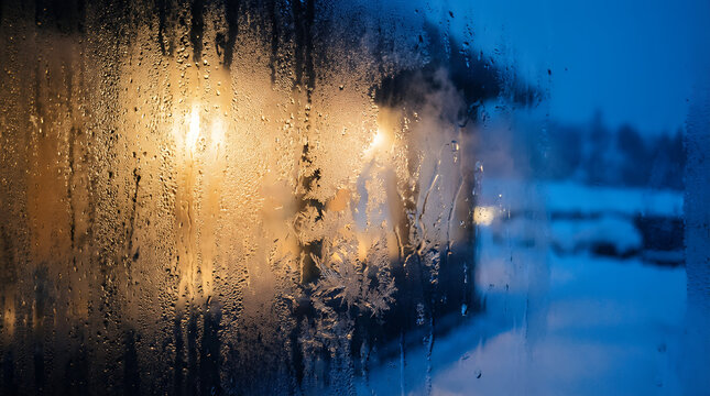 霜の窓と暖かな灯り