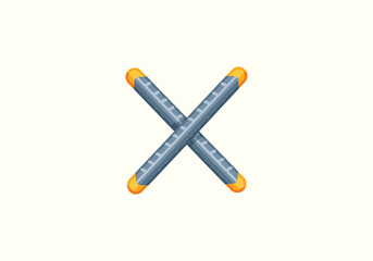 Obraz premium Vector Ilustration Icon Concept Crossed Blue and Yellow Stylized Chopsticks with Orange Tips, Isolated Design.