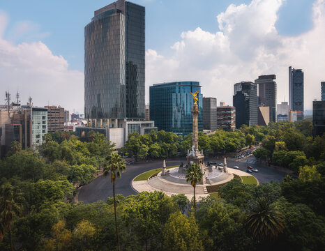 Angel of Independence Monument and Paseo de la Reforma Avenue aerial view - Mexico City, Mexico
