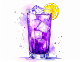 Purple cocktail with lemon illustration
レモンを添えた紫色のカクテルイラスト
タグ