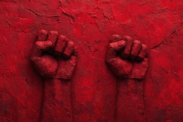 Red Textured Wall with Raised Fists Symbol