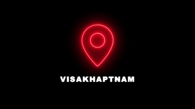 Neon Interactive Visakhapatnam City or Country Map Navigation. Locating Points of Interest with Digital Technology name of the place with the location has been displayed. 4K video
