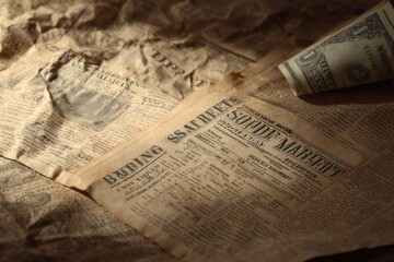 Vintage Business-Themed Background with Crinkled Newspaper