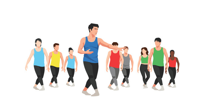 Male Dance Instructor Leading a Group of Diverse Students in a Modern Dance Studio Class During a Rehearsal.