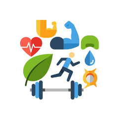 Fitness icons with person running.