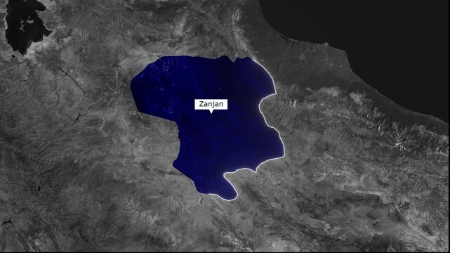 Zanjan Iran Province Satellite Map With Highlighted Border Region Animation