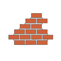 Obraz premium Incomplete Brick Wall Construction Icon. Flat Vector Illustration of Stacked Red Bricks and Mortar, Representing Building, Masonry, or Renovation Progress.