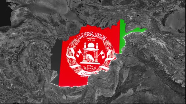 Afghanistan Flag: Afghanistan flag overlaid on map, The flag embodies national pride and identity.