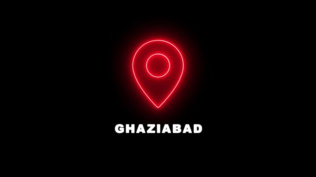 Neon Interactive Ghaziabad City or Country Map Navigation. Locating Points of Interest with Digital Technology name of the place with the location has been displayed. 4K video