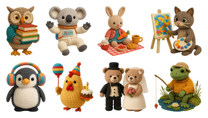 Fototapeta premium PNG Cute crocheted animal figurines collection, transparent background