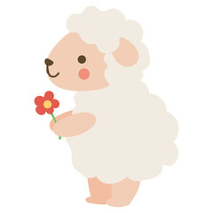 Valentine Cute Sheep Holding Flower Love Animal Vector