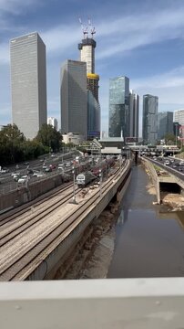 Ayalon Highway, Tel Aviv, Israel &ndash; December &ndash; Busy urban traffic through the city during evening light