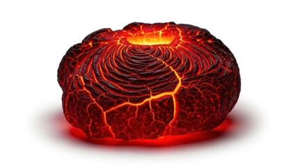 Obraz premium Glowing, textured molten rock formation, fiery red and cracked, on white