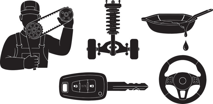 5-6 Black Solid Vehicle Repair Outlines Silhouettes on White